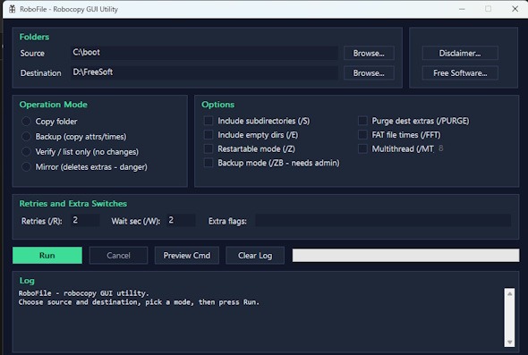 Free Robocopy wrapping UI utlility